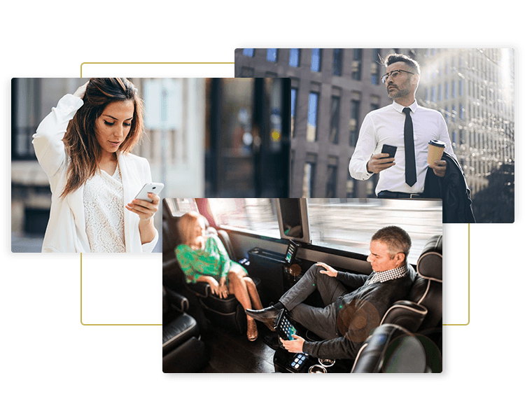 Images of business executives and luxury executive transportation from Go Luxe in Los Angeles and Southern California