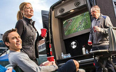 Ultimate tailgating experience for concerts, festivals and sporting events with Go Luxe Mercedes Sprinter Tailgating Limo Van