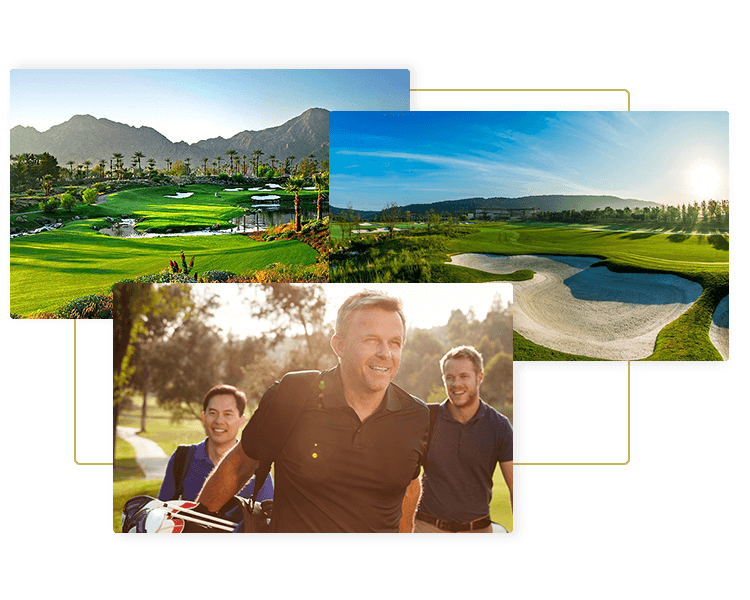 Images of golfers and beautiful golf courses in Los Angeles and Palm Spring for Go Luxe premium golf outings and golf transportation